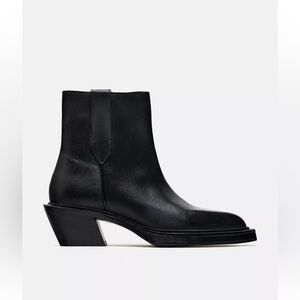 ✨ ZARA Black Leather Cowboy Ankle Boots – Size 37 / US 6.5 – NEW